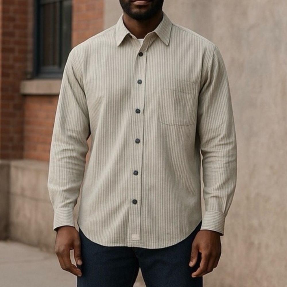 Vintage 90’s Marlboro Man Gear XL Beige Button-Up Shirt heavy 100% Cotton